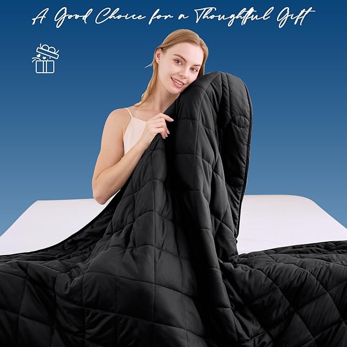 OMYSTYLE Weighted Blanket for Adults (12lbs, 48''x72'') - Twin Size Heavy Throw Blanket, Breathable and Cooling Microfiber Material with Premium Glass Bead for All Season Use, Machine Washable, Black