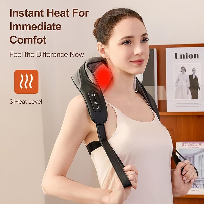Neck Massager for Pain Relief Deep Tissue, Shiatsu Neck and Back Massager With Heat, Electric Massage Pillow for Shoulder Leg Body Muscle Pain Relief, Gifts For Women Men Mom Dad (Black【with bag】)