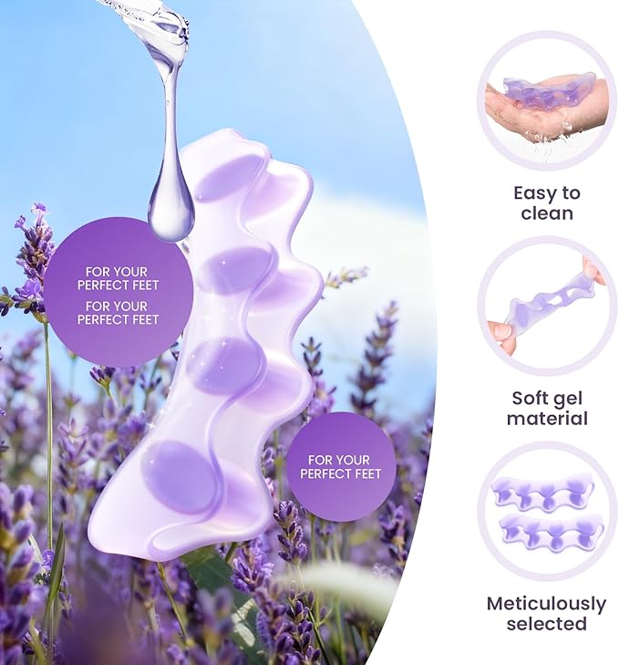 Toe Separators, 8 Pack Bunion Corrector for Women/Men, Soft Toe Spacers with Lavender Extract - Dividers to Correct Bunions, Hammertoes, Overlapping Toes (Lavender)