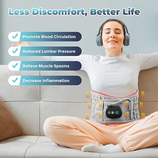 Decompression Back Brace with Red Light Therapy & Heat - 3-in-1 Lumbar Support Belt for Pain Relief, Adjustable Spinal Traction Device with Vibration Massage, Cordless Heating Pad for Men & Women