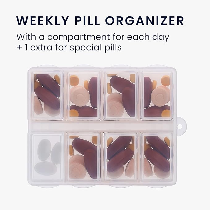 kwmobile 8-Compartment Pill Case - Pill Box Pill Organizer Pills Container Portable Holder 3" x 2-1/2" (75mm x 63mm) - Matte Transparent