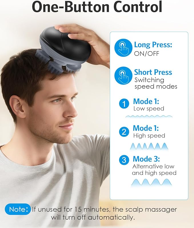 AMIR Electric Scalp Massager, Portable Head Scratcher with 96 Kneading Nodes, Handheld for Stress Relief and Pain Relief, Ideal Valentine‘s Day Gift for Her/Him (Black)