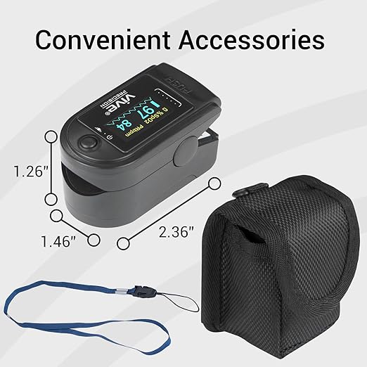 Vive Precision Pulse Oximeter - Oxygen Monitor Fingertip, Heart Rate Medical Grade Sensor LED Display - Accurate Finger Meter for Saturation SpO2, Lanyard & Batteries Included