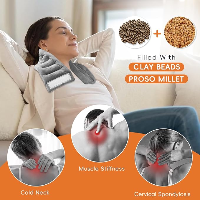 Microwave Heating Pad for Neck Shoulders Back Pain Relief 26.6X5.3'' Long with Microwavable Heated Mask for Dry Eyes Warm Compress Neck Wrap for Stress Relief Gift for Women Men Girls