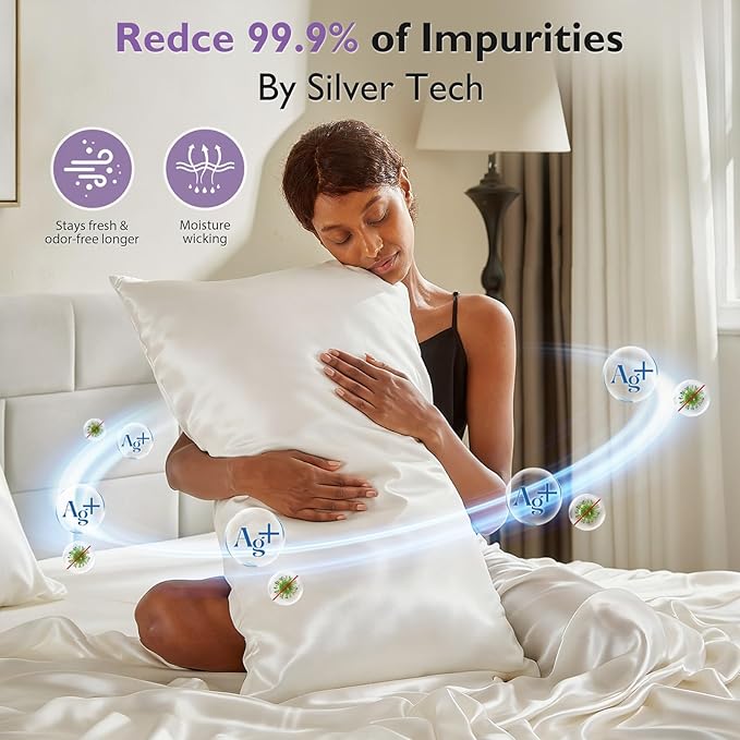 Silver Infused Bed Sheets, Cooling Sheets 3X Self-Cleaning with Mulberry Silk & Viscose Derived from Bamboo, Natural & Anti-Odor, Hypoallergenic Bedding for Hot Sleepers & Sensitive Skin - CK Set