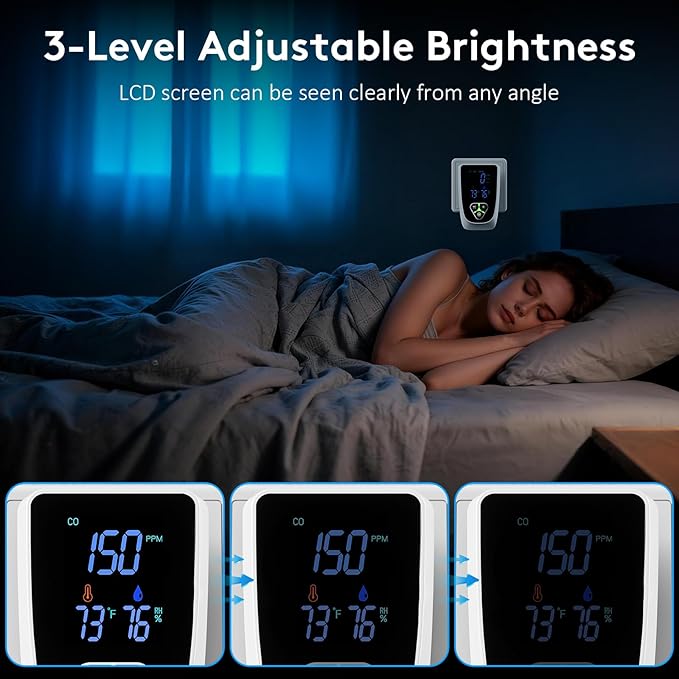 3 Pack 5-in-1 Plug in Carbon Monoxide Detector, Smoke Alarm & Natural Gas Leak Detector with Temperature & Humidity Sensor, Portable Fire Alarm with LCD Display Dual Alarm System for Travel Home