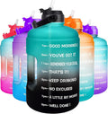 QuiFit 1 Gallon Water Bottle - with Straw & Motivational Time Marker Leak-Proof BPA Free Reusable Gym Sports Outdoor Large(128OZ/73OZ) Capacity Water Jug