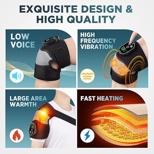 Cordless Knee Heating Pad with Massage, Knee Massager for Pain Relief, Heat Knee Wrap with 6 Heat Levels & 3 Timers, Adjustable Heating Pad for Knee, Shoulder, Elbow