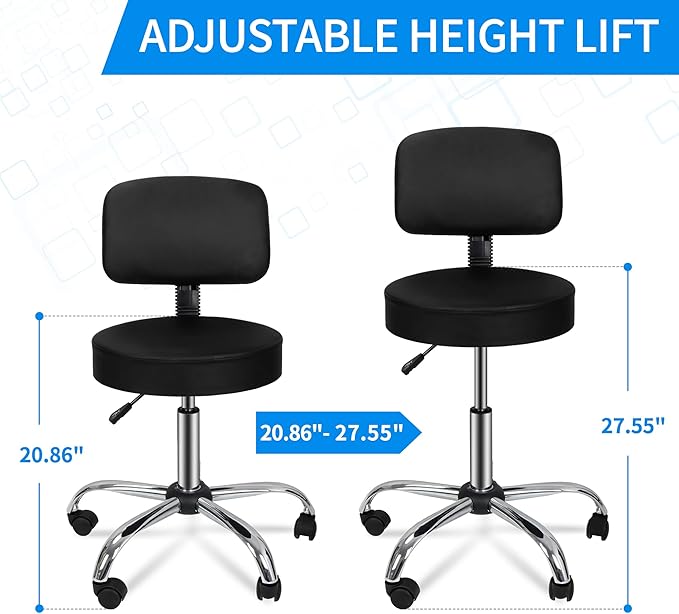 ZenStyle Height Adjustable Swivel Salon Stool Spa Drafting Salon Tattoo Work Office Massage Stools with Backrest,Black