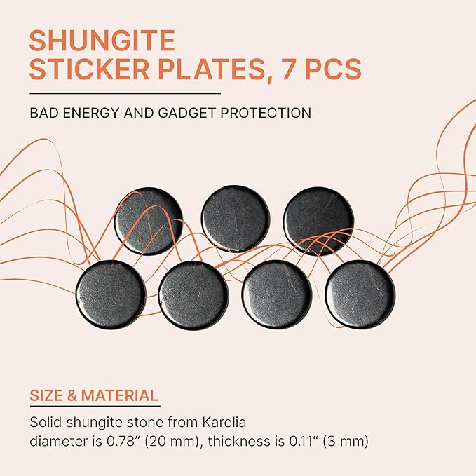 Protection Shungite Stickers 7 pcs for Cell Phone Case Tablet Laptop Computer | Polished Round Plates with Fullerenes | Authentic Shungite Stones Shield for Gadgets S591