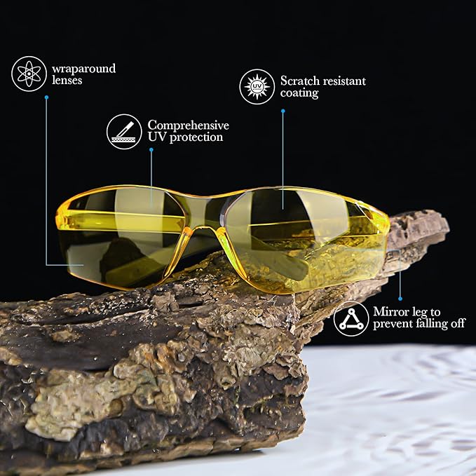 Queekay 12 Pack Safety Glasses Bulk Impact UV Scratch Glasses Protective Eyewear for Men Women Adolescents Eye Protection for Work Lab Construction Science (Amber)