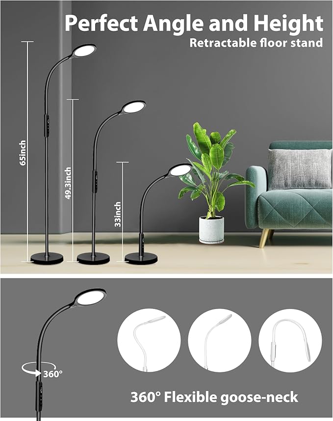 Aoife Light Therapy Floor Lamp, 11000 Lux Full Spectrum Sun Light Therapy Lamp, No UV Sunlight Lamp with 10 Color Temperatures and 10 Brightness Levels (Black)