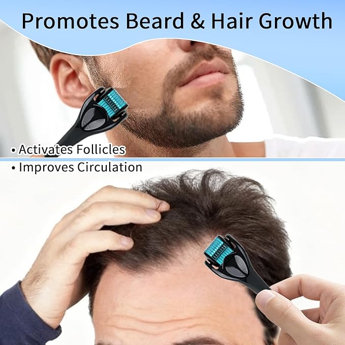 Derma Roller for Hair Growth & Beard – 540 Titanium Microneedle Roller for Face & Scalp – Skin Care Microneedling Kit with Sanitizer Box for Men & Women