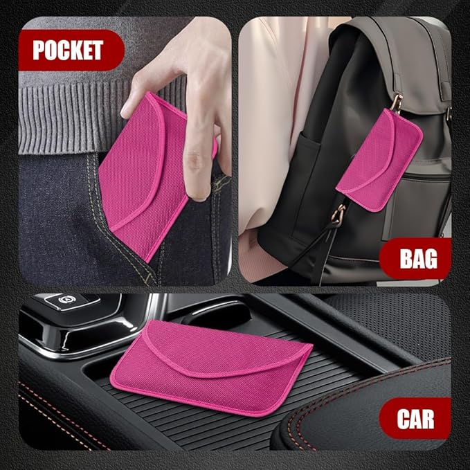 2PCS Faraday Bags for Car Key and Cell Phone, Signal Blocking Bag, Faraday Key Fob Protector, Universal Cell Phone Privacy Card Protection Car Accessories for Anti-Thefting (Rose)