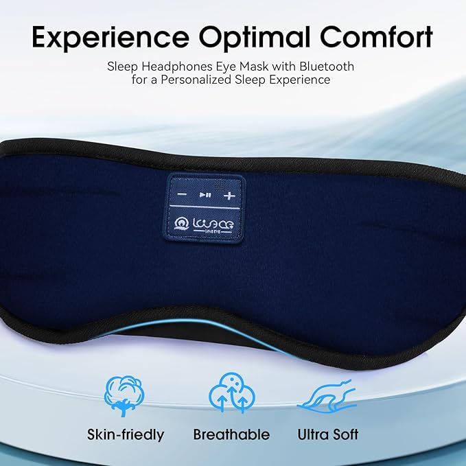 LOVE EYE Sleep Headphones Bluetooth 5.4 Sleeping Eye Mask Wireless Music Earphones with HD Speakers for Side Sleepers Total Blackout Cotton Mask for Travel, Home, Office, Unique Gifts