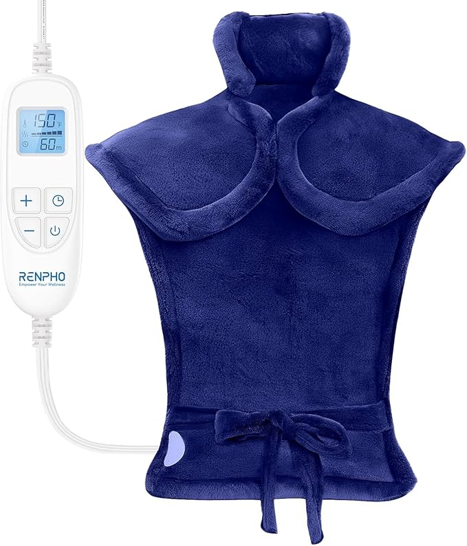 RENPHO Electric Heating Pad for Back, Mothers Day Gifts & Birthday Gifts for Mom Dad Women Men, FSA Eligible & HSA Store, Neck and Shoulder Heat Pad, Fast Heating, 24"x33", ETL Certified, Dark Blue