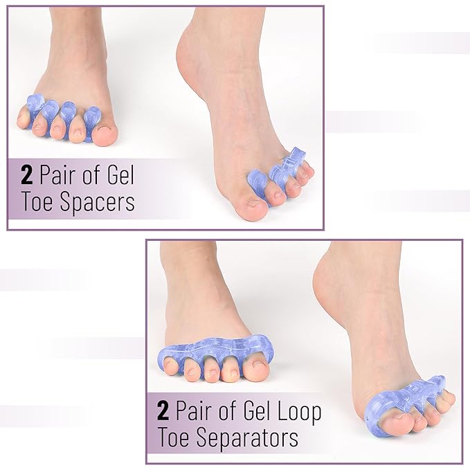 Dr. JK- ToePal Gel Toe Separator, 4 Pairs, Toe Spacers, Bunion Corrector, Blue & Purple