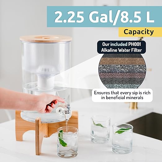 Invigorated Water - Alkaline Countertop Water Filter Dispenser, Large 53-Cup Capacity, Mineralized Alkaline Water, BPA-Free, 96 Gallons/Filter (White, 3 Filters Included)