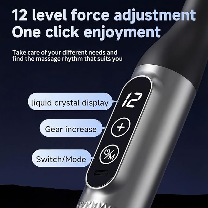 Long Handle Massage Gun for Back and Shoulders, Ergonomic Extended Reach Deep Tissue Massager, U-Shaped Dual Head Percussion Muscle Massager, 12 Speeds with 5 Heads, Quiet & Cordless