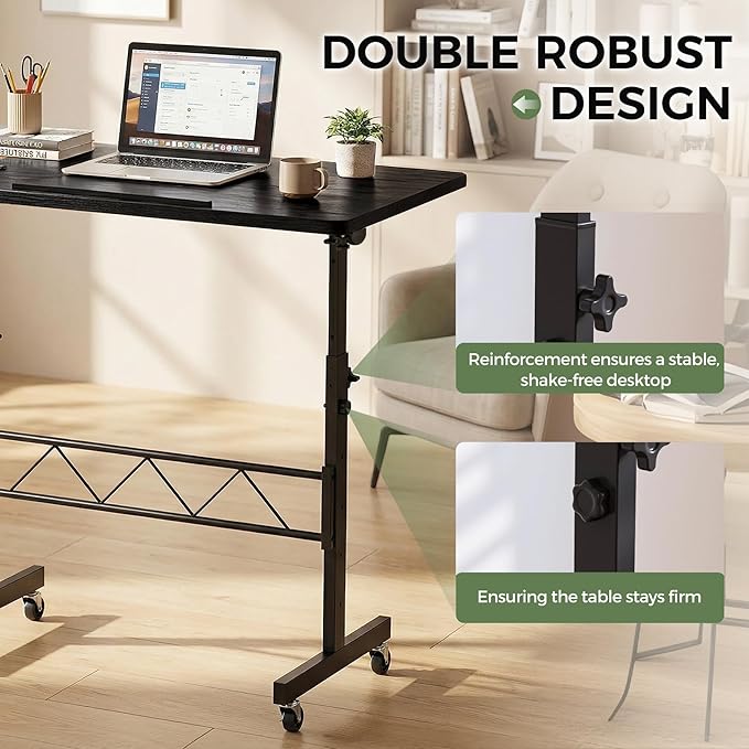 GTPLAYER Small Standing Desk Adjustable Height, 30.7"-46.4" Portable Computer Table Mobile Desk Workstation Stand Up Desk with Wheels Compact Rolling Table for Home Work Treadmill Walking Pad Black