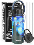 Insulated Water Bottle 32oz, Stainless Steel Water Bottle with Straw & Spout Lids & Paracord Handle | with Straw, Spout Lids, Paracord Handle