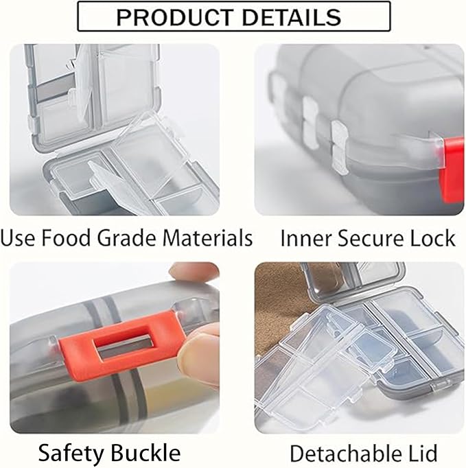 4PCS Travel Pill Organizer Portable Pocket Pill Case Small Pill Box for Purse Medicine Organizer Have 10 Compartments Storage Vitamin Fish Oil by INVODA (4 Pack+Lables)