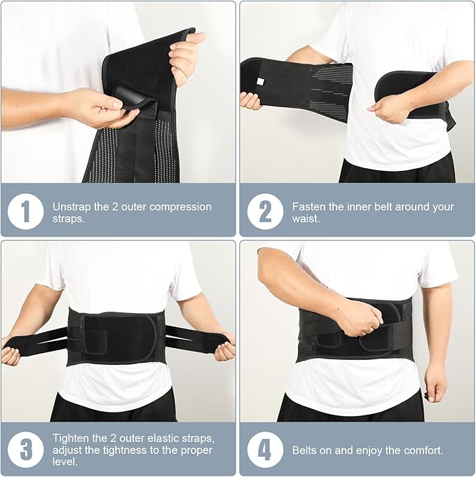 Heated Back Brace for Lower Back Pain, for Men and Women, Superior Support Belt for Sciatica, Herniated Disc, and Scoliosis Relief - Breathable Lumbar Support for Work and Heavy Lifting