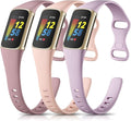 Maledan Band Compatible with Fitbit Charge 6/Charge 5 Bands for Women Men, 3 Pack Soft Silicone Sport Replacement Slim Accessories for Fitbit Charge 5/Charge 6 Fitness Tracker, Pink/Lavender/Ashy Pink