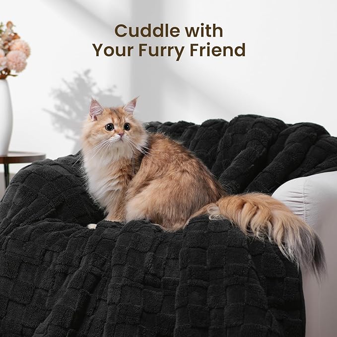 Drewin Weighted Blanket 20 Pounds, 3D Jacquard Checkered Sherpa Weighted Blankets Queen Size, Cozy Fluffy Bed Blanket for Relaxation, Soft Winter Adult Weighted Blankets, 60 x 80 inches, Black