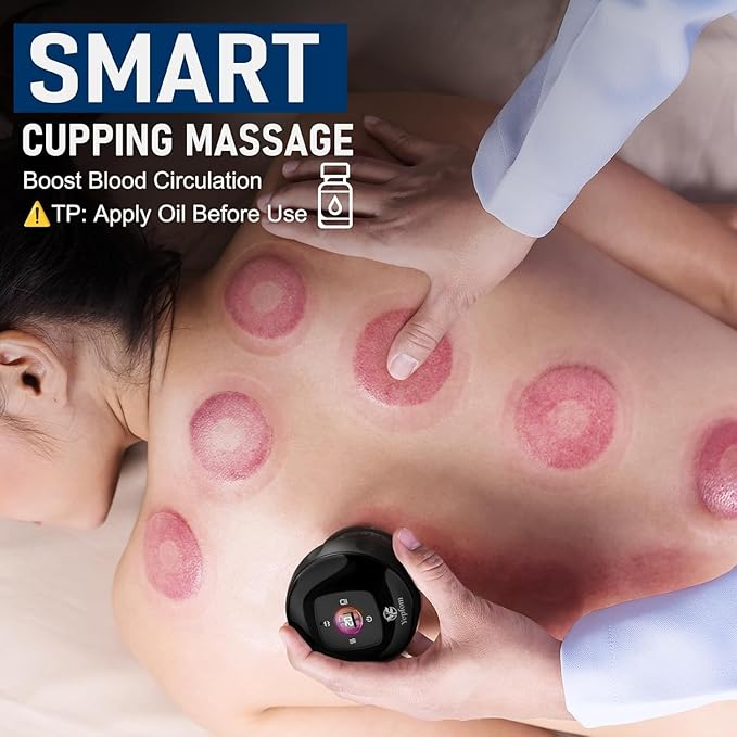 5-in-1 Smart Dynamic Cupping Set, 12 Levels Cupping Kit for Massage Therapy with Red Ligh-t Therapy&Heat Penetrates for Targeted Pain Relief, Knots, Aches, Muscle Soreness - 2Pcs(Black&Black)