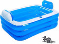 Double Inflatable Bathtub for Adults with Electric Air Pump, Portable 2-Person Spa Tub for Outdoor/Indoor Use, Includes Bath Pillow, Drain & Cup Holder, Foldable Storage, Blue