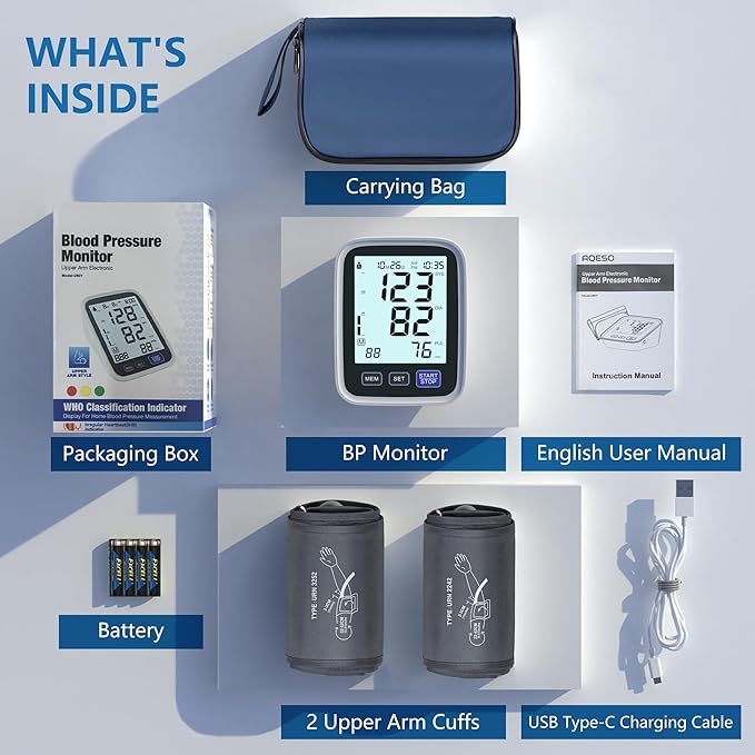 Blood Pressure Machine Upper Arm, 2 Size Cuffs Fit Arms from Medium 9"-17" to Extra Large XL 13"-21", Accurate Automatic Digital BP Kit Home Use, Large Backlit LCD, BP Monitor Dual-User Mode