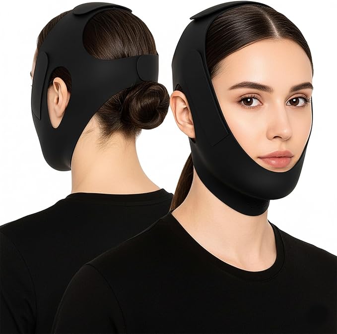 Chin Strap for Sleeping and Snoring - Black Anti Snoring Device for Men and Women, Breathable and Skin-Friendly Snore Stopper with Adjustable Fit That Holds Jaw in Place & Supports CPAP Users