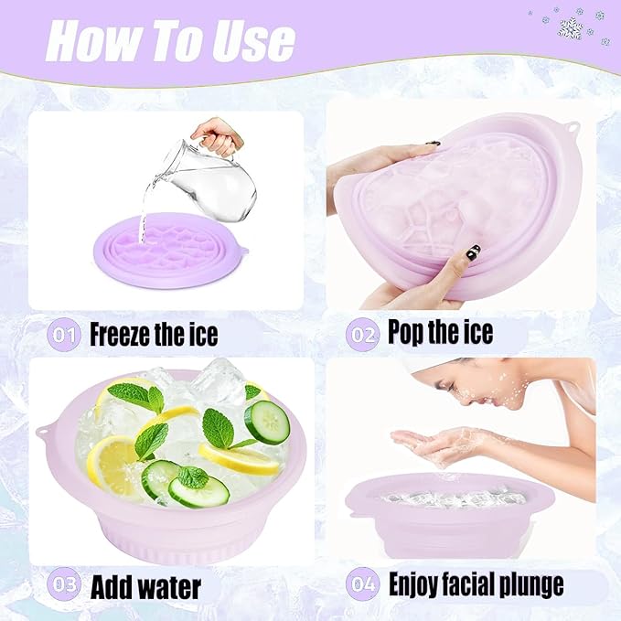 Face Ice Bath Bowl Mold With Built-In Icetray, Portable Foldable Silicone Dipping Water Facial Cold Immersion Therapy Plunge Ice Bowl for Face Ice Bath Holder for Home And Travel (Purple)