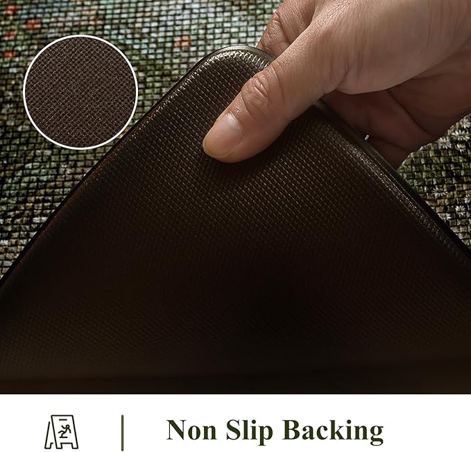 Collive Kitchen Mats for Floor, Cushioned Anti Fatigue Mat Dark Green Floral Rugs 2 Piece Non Skid Waterproof Sink Rug, Memory Foam Comfort Standing Mat for Office, Laundry, Desk