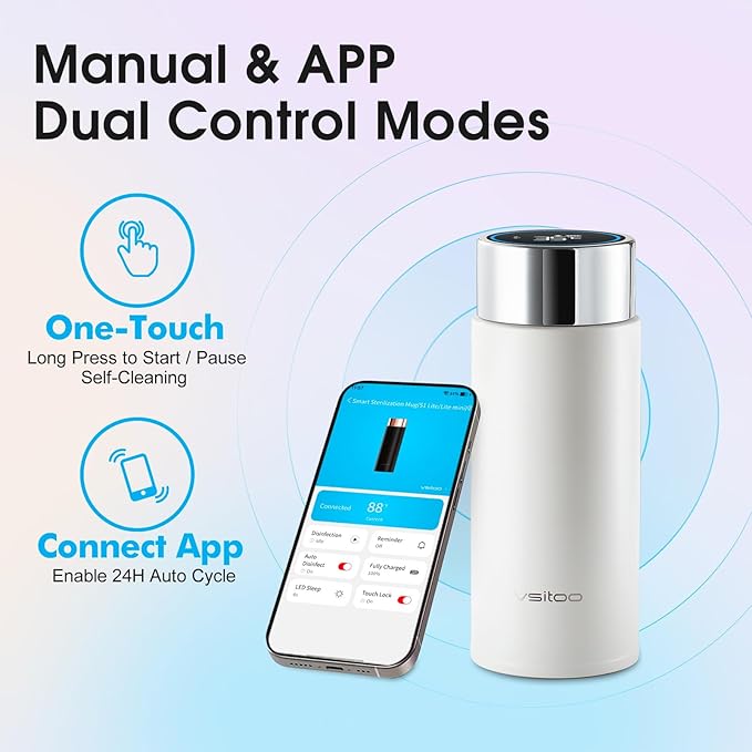 Vsitoo 8.5oz self-cleaning Mini Insulated Water Bottle,Stainless Steel Vacuum Flask,AI Self-Clean,30-Day Battery Life,BPA-Free,Perfect Small Water Bottle for Travel, Purse,White