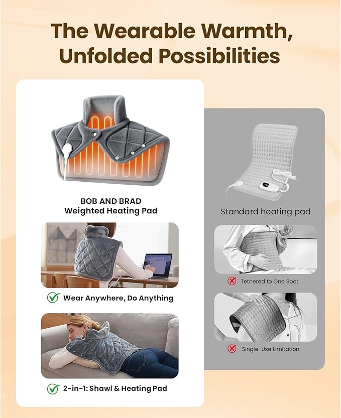 BOB AND BRAD Weighted Heating Pad for Neck Shoulders and Back Pain Relief, FSA Eligible/HSA Eligible, 2.2lb Electric Heating Pad, ETL Certified, Birthday Christmas Gifts for Women Men Mom Dad, 20"x22"