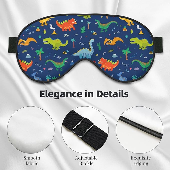 Cute Cartoon Dinosaurs Sleep Mask Eye Mask with Adjustable Strap Eye Sleep Shade Cover Blocks Light for Women Men Airplane Travel Nap