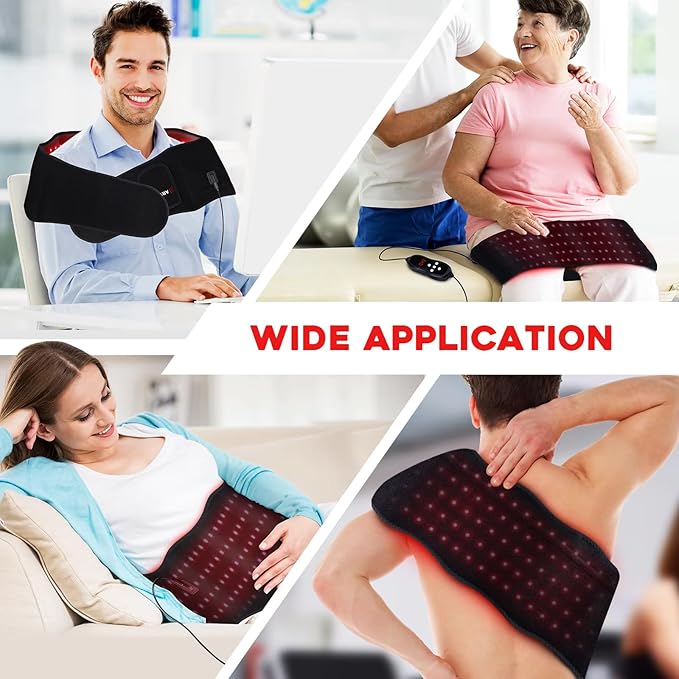 Red Light Therapy Belt - 660nm & 850nm Wavelength, Red Light Therapy Wrap, Near-Infrared Light Belt for Back, 5 Brightness Levels, 5 Vibration Levels, Timer