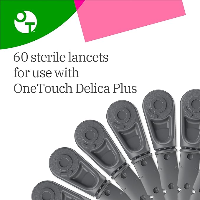 OneTouch Delica Plus Lancets & OneTouch Verio Test Strips Bundle - Fine 30-Gauge - for Diabetes Testing - Diabetic Supplies for Blood Sugar Monitor - Includes 60 Test Strips & 60 Lancets