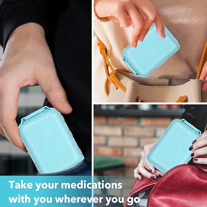 Large Travel Pill Organizer with Medicine Labels, Travel Pill Box Medicine Organizer Daily Pill Container 10 Compartments Pill Case (Blue, 189 Lables)
