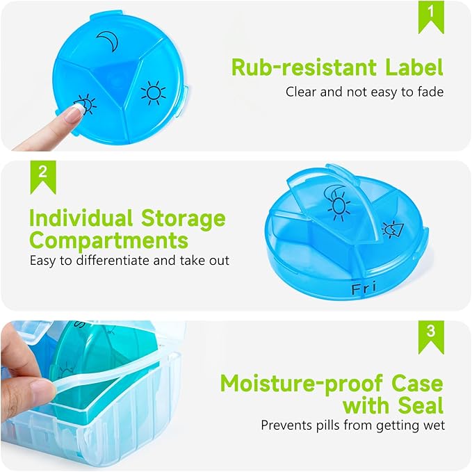 Weekly Pill Organizer 3 Times a Day, 2 Pack Portable Travel Pill Box 7 Day, Large Pill Case Container, AM/PM Daily Medicine Organizer for Vitamin, Fish Oils, Supplements (Black+White)