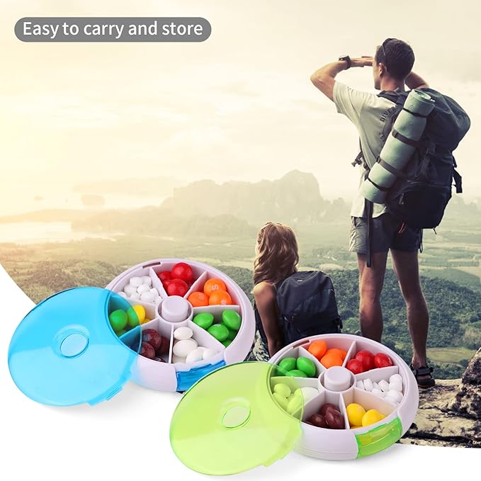 Creative Portable Mini 7 Day Weekly Circular Shape Rotary Cute Fruit Style Pill Storage Case Box (Mixed Color)