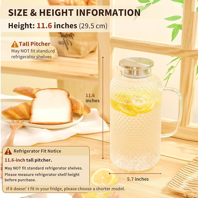 Glass Pitcher, 3.5L/118 oz Glass Water Pitcher with Lid and Spout, Heat/Cold Resistant Borosilicate Glass Water Carafe for Coffee, Juice and Homemade Beverage