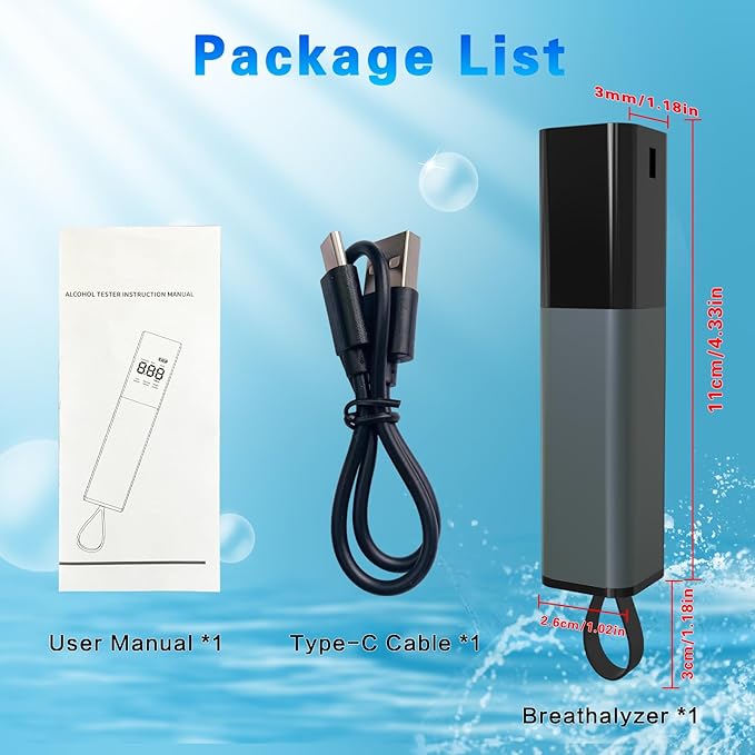 Portable Breathalyzer, BAC Tester with Digital Display, Audible and Visual Alarm, Type-C Charging Non-Contact Personal Breathalyzers for Home & Travel Use