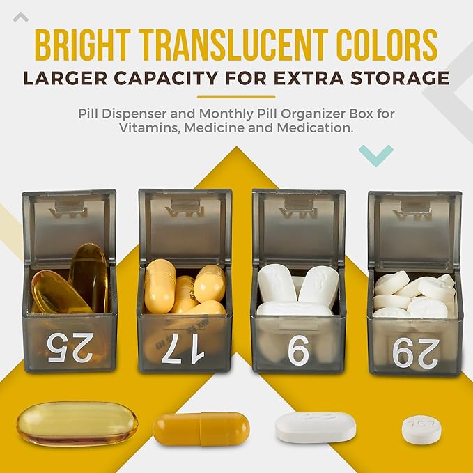 Monthly Pill Organizer - Am/Pm Daily Pill Organizer 32 Compartments for Each Day, Pill Dispenser and Dispenser Caddy That Helps You Organize Your Life, Perfect for Supplements and Medication, Black
