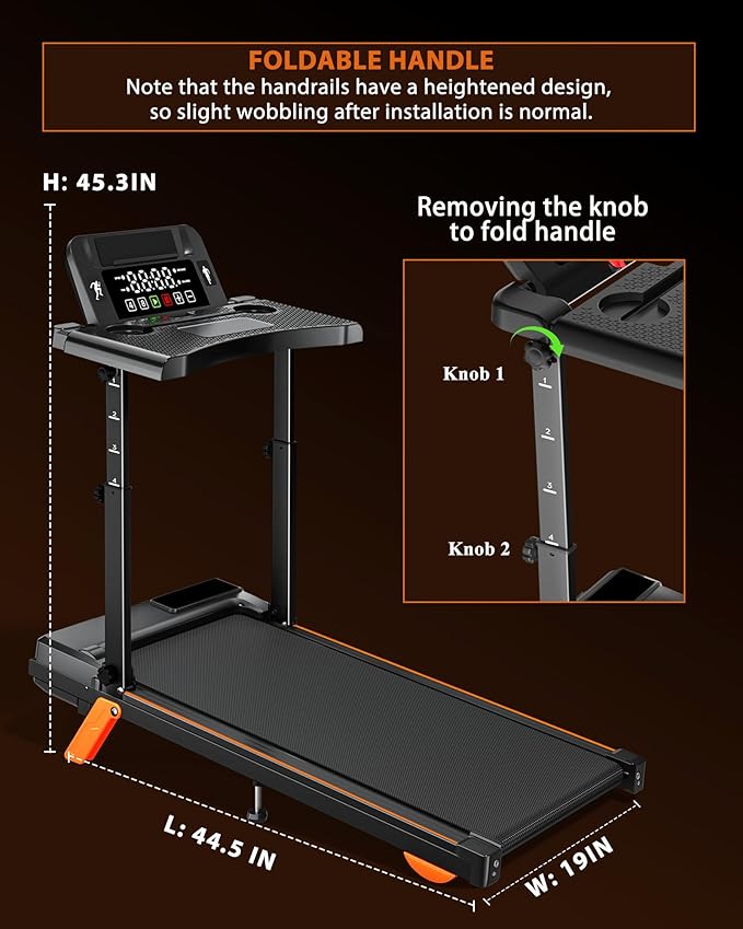 12% Incline Treadmill with Desk, 8.0MPH/3.5HP Walking Pad with Adjustable-Height Handle Bar, 300lb Weight Capacity Portable Treadmill for Home, Small Spaces,Manual Treadmills