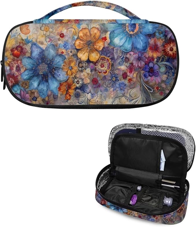 Novelty Floral Diabetic Supplies Bag for Glucose Meter, Medication, Insulin Pens and Other Diabetes Care Supplies, Diabetes Travel Organizer Case with Detachable Pouches