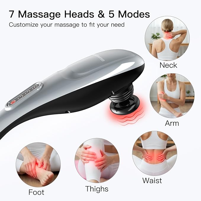 MEGAWISE Handheld Deep Tissue Neck Back Massager for Shoulders, Waist, Legs, 3600 RPM Powerful Motor Electric Neck Massager with 5 Nodes & 5 Speeds, A Little Heavy