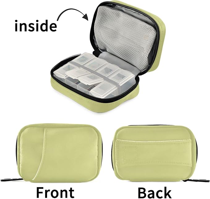 Naanle Pill Box 7 Day Case Travel Organizer Bag with Zipper Portable Compact Size for Vitamin Supplement Holder, Solid Color Chartreuse Yellow, 4.6 x 3.14 x 1.88 Inch, 0.12 kilograms, 1.0 Count